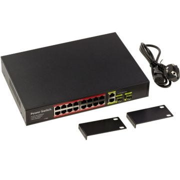 Switch Gigabit EthernetPoE PoE+ 30W avec 16 Ports RJ45 descendants et 2 ports montants RJ45 ou SFP