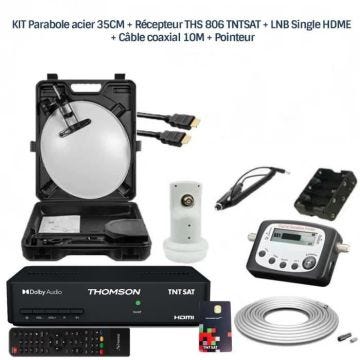 KIT Parabole acier 35CM + Récepteur THS 806 TNTSAT + LNB Single HDME + Câble coaxial 10M + Pointeur