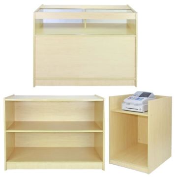 3 Comptoir MDF Erable - 2 Vitrines & 1 Meuble pour Caisse enregistreuse