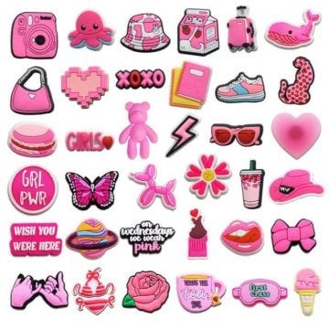 37 pcs Charmes de Chaussure,Ornements Chaussures Roses, Pins pour Crocs,Ornements Chaussures PVC, Breloque pour Sabots Sandales