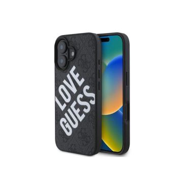 Guess 4G Big Love Logo Leather Case with MagSafe for iPhone 16 6.1" Black - GUHMP16SP4PLGWK