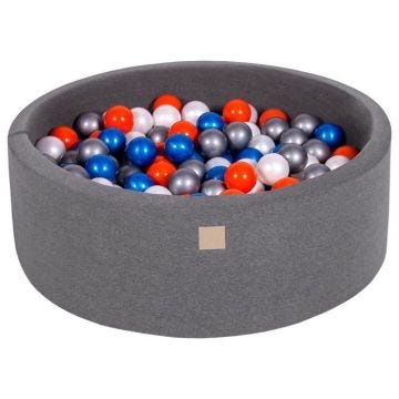 MEOWBABY 90X30cm/200 Balles, 7 cm Piscine À Balles pour Bébé Rond Fabriqué en UE Gris Foncé: Bleu Perle/Perle Blanche/Orange/Argent