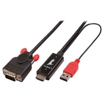 Câble adaptateur HDMI vers VGA - LINDY - 3m - Actif - Noir - Compatible avec moniteurs VGA