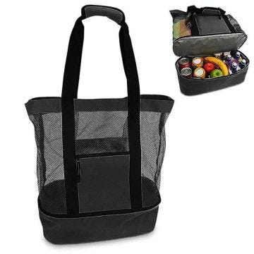Sac de Plage grand en Maille,PROCHOSEN Sac Fourre-Tout Plage,Isotherme Pliable pour Plages,Pique-Niques et le Camping,Noir