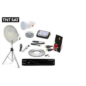 PACK SATELLITE CAMPING TNTSAT Trepied + Parabole pliable + Récepteur TNTSAT + Kit 1097+ Kit Coaxial