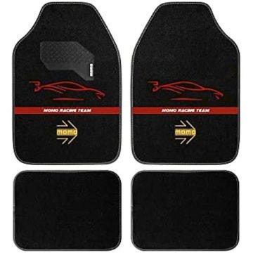 Tapis de voiture - MOMO - Set complet 4 pièces - Universel - Noir/Rouge - Antidérapant
