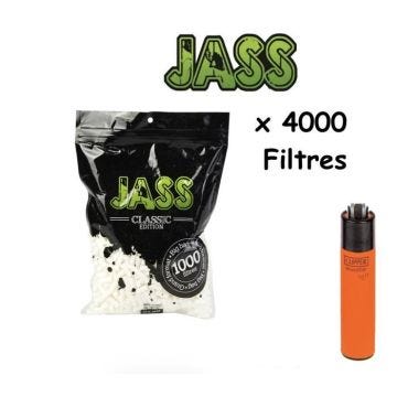 4 Sachets JASS 1000 filtres acétane pour roulée 6mm BIG BAG ( 4000 filtres ) + 1 briquet CLIPPER KDO