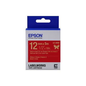 Bande de ruban - Epson - LK-4RKK - Satin doré sur rouge - 1,2 cm x 5 m - 1 rouleau