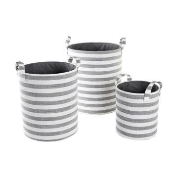 lot de paniers gris rayures coton (3 pièces) (35 x 35 x 40 cm)