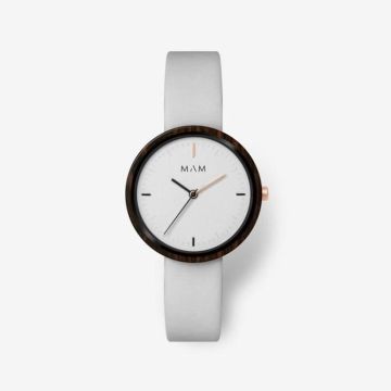 Montre en Bois MAM Originals - PLANO 658 - Ébène - Cuir recyclé - Cadran gris or rose