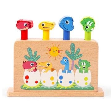 Jouets d'éveil en bois - AMOUNE - Bâton de jeu rebondissant dinosaure - Couleurs vives - Bois massif - Vert