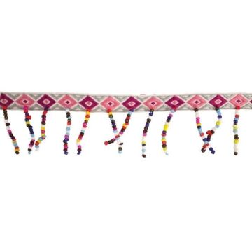 Ruban imprimé rouge Avec pompons et perles de rocaille Larg. 10 mm - MegaCrea DIY Multicolore - Assort.