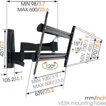 Vogel's WALL 3350 - support TV orientable 120° et inclinable +/- 15° - 40-65" - 45kg max.