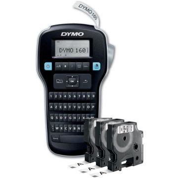 DYMO LabelManager 160 (Pack), Imprimante d'étiquettes portable avec 3 rouleaux de ruban adhésif D1, Clavier AZERTY