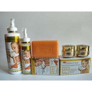 Gamme complète gluta et kojik 24k gold lait 500,ml, sérum, savon 200g et crème visage jour et nuit très concentré nourrissant et écl
