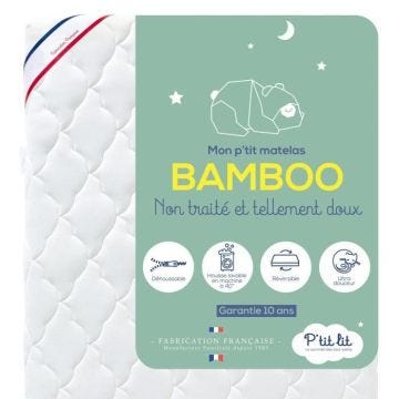 Matelas Bébé Bamboo - 60x120x10 cm - Viscose Douce - Déhoussable - Sans traitement chimique - Fabrication Française
