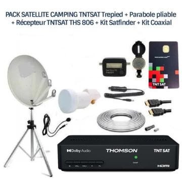 PACK SATELLITE CAMPING TNTSAT Trepied + Parabole pliable + Récepteur TNTSAT THS 806 + Kit Satfinder + Kit Coaxial