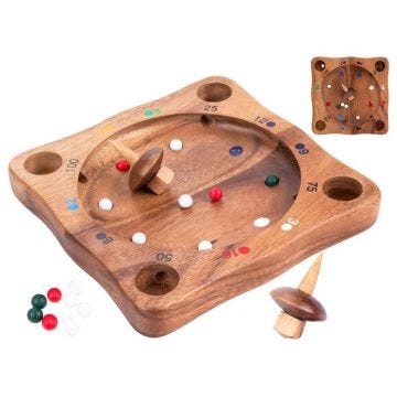 Roulette Tyrolienne en bois - Jeu de Toupie - 10 billes - Ecologique - A partir de 6 ans