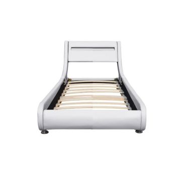 Lit ava pour matelas 90x190 - Sommier Tte de Lit eclairage LED Incurve Couleur BLANC Pieds en 5 cm pour matela