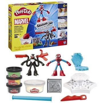 Play-Doh Spider-Man, coffret Attaque tranchante avec 2 figurines flexibles, 7 accessoires et pâte à modeler, dès 4 ans, Marvel