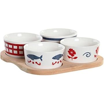 Set d'apéritif - DKD Home Decor - Bleu, Blanc, Rouge - Grès - 19,7 x 19,7 cm - Design Contemporain