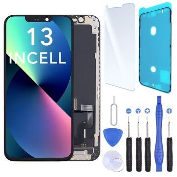 Ecran Remplacement pour iPhone 13 incell + Joint Ecran, Verre trempé et Outils