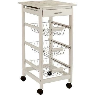 Desserte de Cuisine en Bois Blanc et Métal - WADIGA - Rangement Légumes - Hauteur 76 cm - Longueur 37 cm