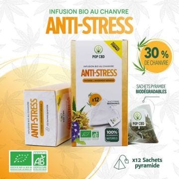 Infusion Bio "ANTI-STRESS" en Sachets individuels (12), au Chanvre CBD (30%)