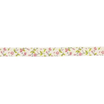 Ruban en coton - MÉGACRÉA - Fleur rose - 1,5 cm - 2 m - Idéal pour vos créations