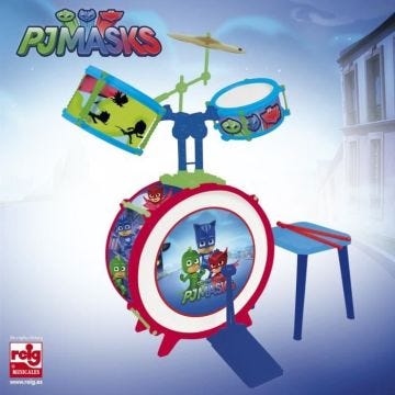PJMASKS Batterie avec tabouret (Grosse caisse, deux tambours, bongo et cymbale)