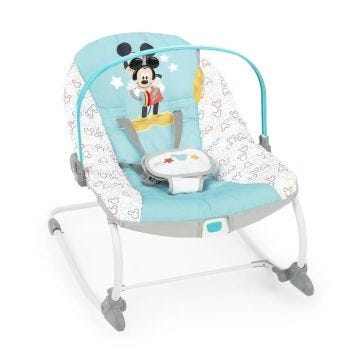 DISNEY BABY Transat évolutif (utilisable jusqu'à 30 mois) - Mickey My Best Friend, 2 jouets inclus, Vibrations automatiques, Harnais