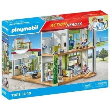 PLAYMOBIL 71615 Hôpital aménagé, Action Heroes, L'hôpital, 165 pièces, Dès 4 ans