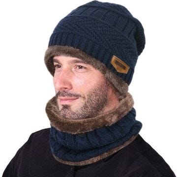 Vbiger Bonnet Hommes Hiver Chaud Tricoté Bonnet écharpe, bleu marine