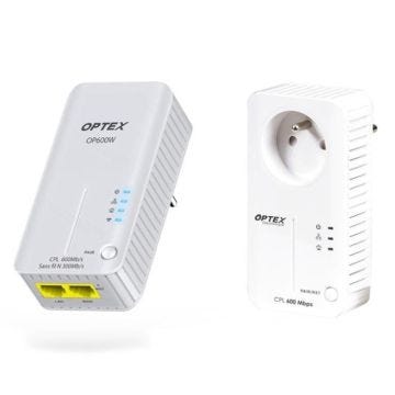 Pack Prises CPL WIFI 600 MBPS - OPTEX - HOME PLUG AV 1.1 - WEP, WPA-PSK, WPA2-PSK