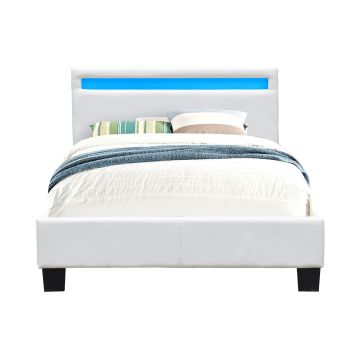 angel - Solide et Confortable Lit 90x190 avec Sommier Tte de Lit avec Eclairage LED Couleur BLANC Pieds en 10