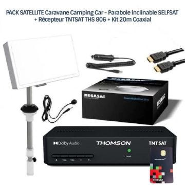 PACK SATELLITE Caravane Camping Car - Parabole inclinable SELFSAT + Récepteur TNTSAT THS 806 + Kit 20m Coaxial