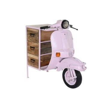 caisson à tiroirs 100 x 68 x 105 cm métal moto rose clair bois de manguier