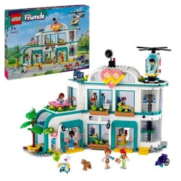 LEGO® 42621 Friends L’Hôpital de Heartlake City, Jouet avec Hélicoptère et Figurines incluant Autumn et un Chien