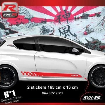 2 stickers bas de caisse pour PEUGEOT 208 SPORT - ROUGE