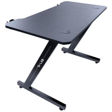 Bureau pour gamer avec longueur 113 cm et profondeur 60 cm, équipé d'un support de casque et porte-gobelet</