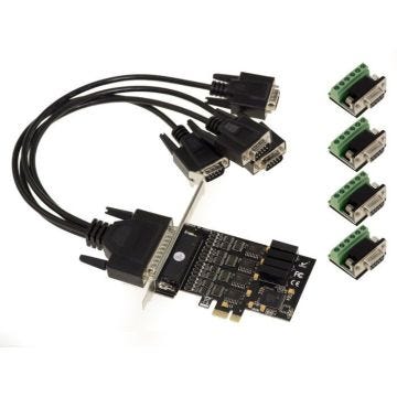 Carte PCI Express PCIe 4 ports RS422 RS485 avec Chipset EXAR XR17V354. Windows XP/Vista/Seven/8/10/11, Windows Server 2003/2008/2