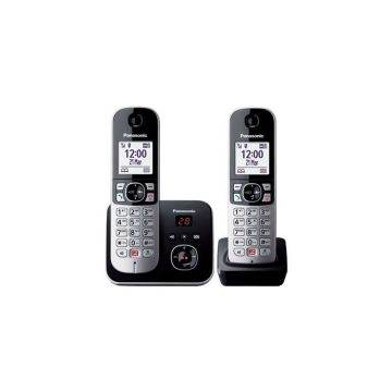 Téléphone fixe sans fil Duo Panasonic KX-TG6862 Noir/Argent, Écran LCD, Répondeur, Mains libres, Blocage d'appels indésirables