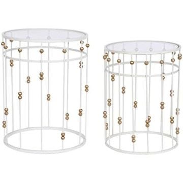 Tables - HOME ESPRIT - Lot de 2 - Blanc Doré - 42 x 42 x 55 cm - Design Contemporain