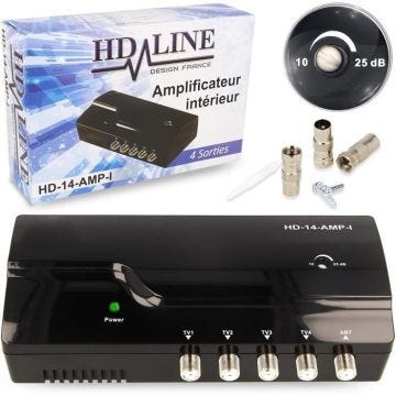 Amplificateurs de signal pour parabole HD-Line Amplificateur terrestre TNT 4 Voies UHF VHF Gain 25dB - Amplifier et repa 8114