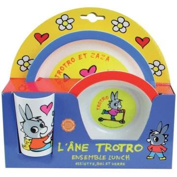 TROTRO Ensemble repas composé d'une assiette, d'un bol et d'un verre pour enfant