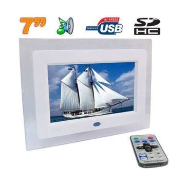 Cadre Photo Numérique 7 Pouces 16 :9 USB Carte SD Jack 3.5Mm Lecteur MP3 Blanc Plastique YONIS