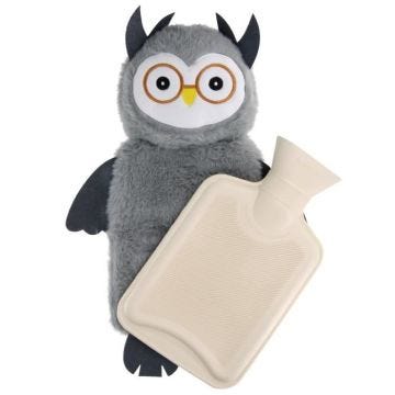 Bouillotte déhoussable en peluche Hibou 750ml ZEN Gris