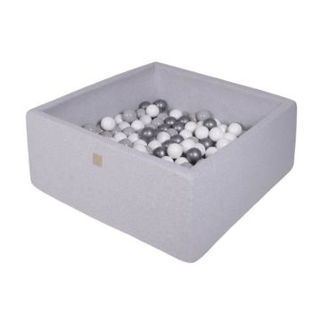 MeowBaby® Piscine a Balles Carré Bébé 90X90X40cm/300 Balles, 7 cm Gris Clair: Blanc/Argent/Gris