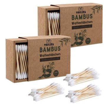 Distributeur de cotons-tiges - MAVURA - Bambou - 100% Biodégradable - 400 pièces - Durable