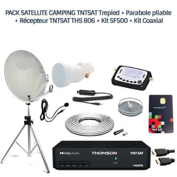 PACK SATELLITE CAMPING TNTSAT Trepied + Parabole pliable + Récepteur TNTSAT THS 806 + Kit SF500 + Kit Coaxial